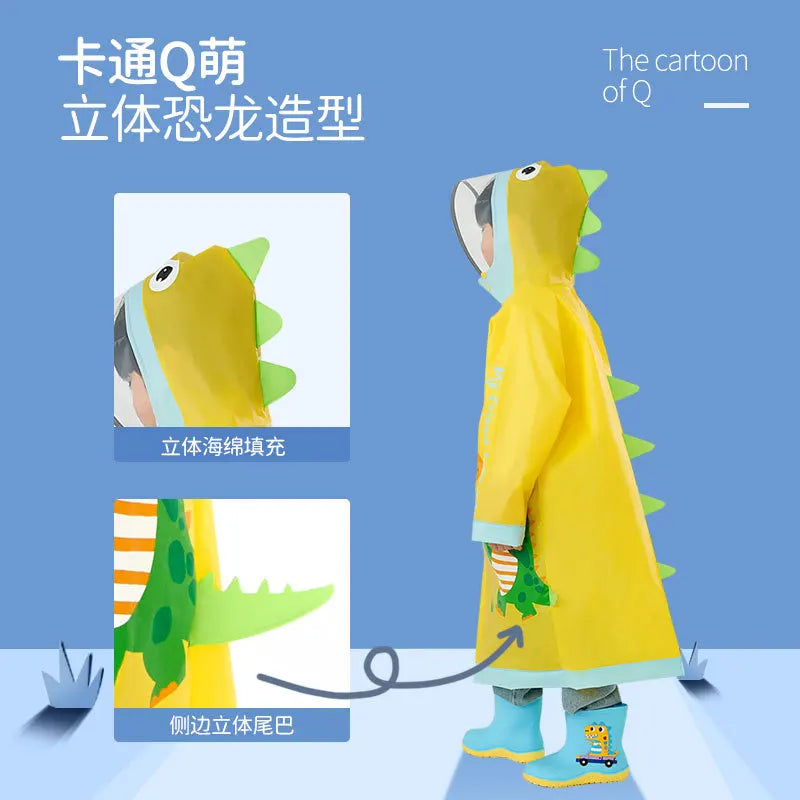 Cartoon Style EVA Children's Waterproof Raincoat and Invisible Backpack, Suitable for Boys and Girls to Use on Rainy Days