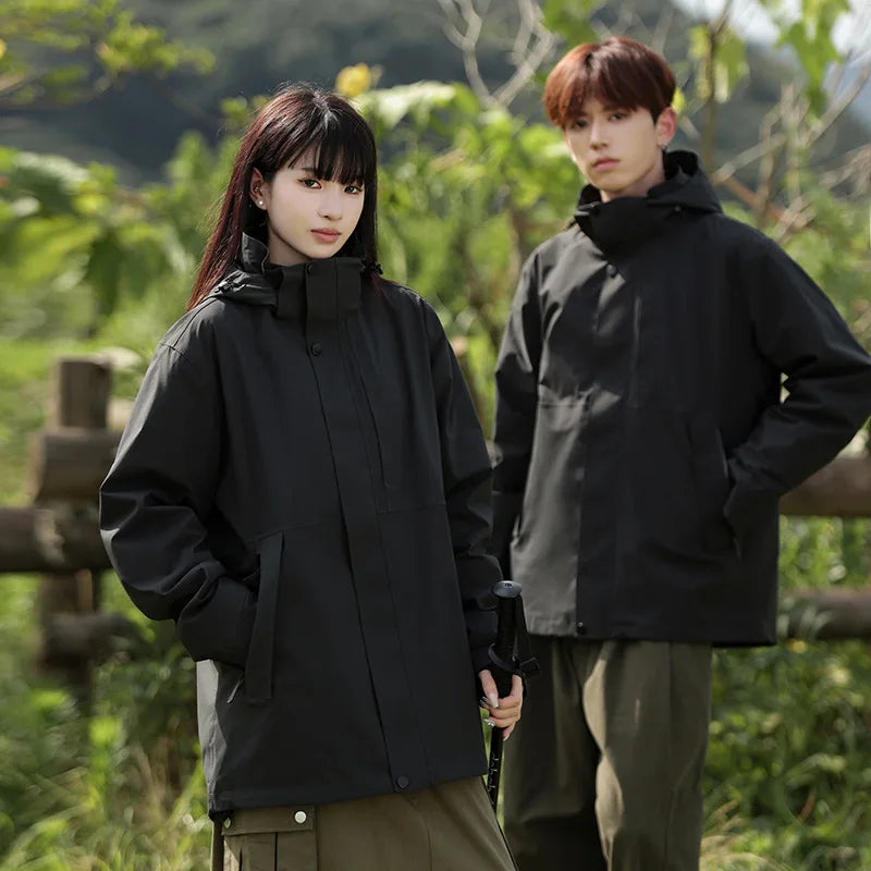 2025 New Outdoor  Two-Piece Three-in-One Mountaineering Suit Stand Windproof Waterproof Breathable Winter Zipper for Men