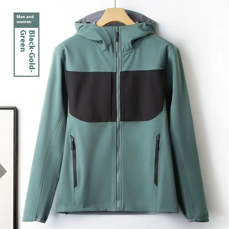 Soft Shell Waterproof Windproof Fleece-Lined Winter Coat for Men Women Stand Collar Zipper for Hiking Spring Autumn