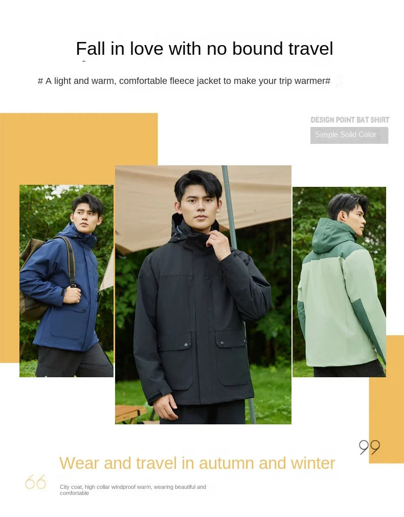Charge Clothing Three-in-one Men's Women's Autumn Winter Jacket Detachable Liner Outdoor Waterproof Coated Wool Soft Two-piece