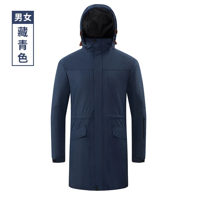 Men's Women's Long Three-in-One Detachable Winter Coat Stand Zipper Waterproof Breathable Logo Embroidery Outdoor Assault