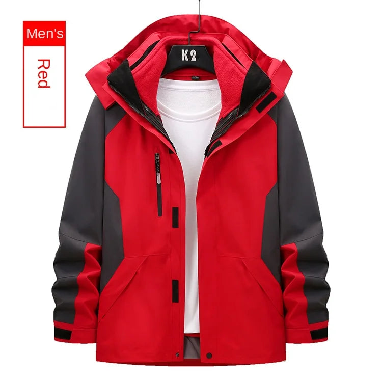 Unisex Three-in-One Ski Suit Two-Piece Set Winter Solid Zipper Warm Waterproof for Breathable Outdoor Work Clothes Stand