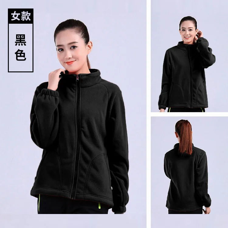 New Outdoor Hooded Fleece Jacket Unisex Zipper Closure Waterproof Thick Lining Winter Double-Sided Padded Stand Rabbit Fur Trim