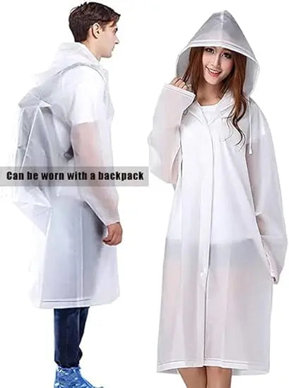 Waterproof EVA Raincoat Poncho for Adults Reusable Windproof Emergency Rainwear Hood Drawstring One Pocket Rainwear Men Women
