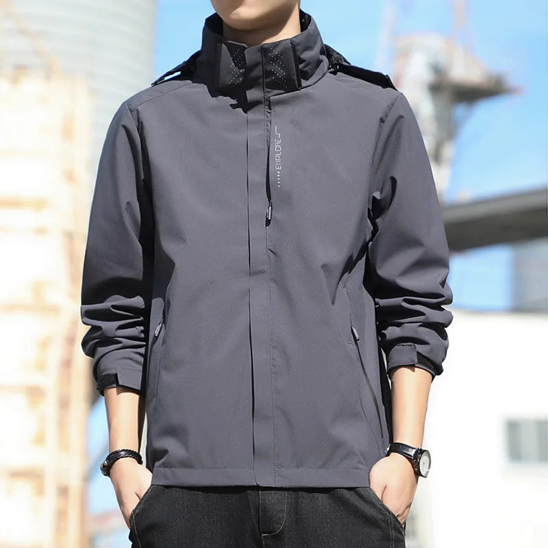 Men's All-Match Three-in-One Jacket for Spring Autumn Sports Waterproof Casual Baseball Suit  Full  Zipper Closure Front