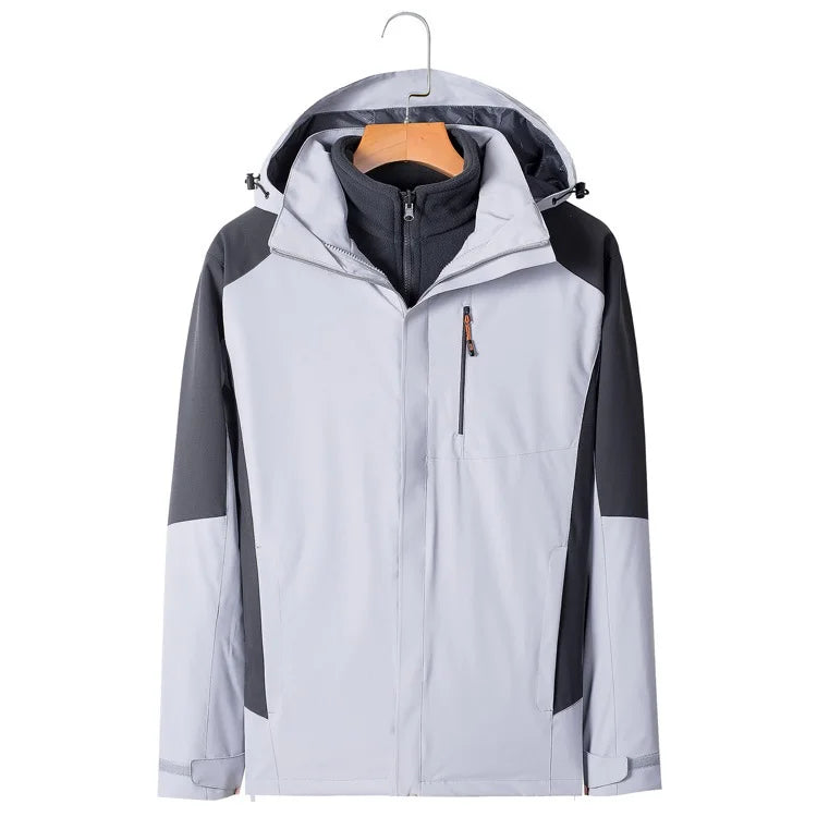 Custom Men Women Couple Hooded Detachable Double Layer Polar Fleece Ski Suit Hiking Jacket Unisex Waterproof Breathable Raincoat