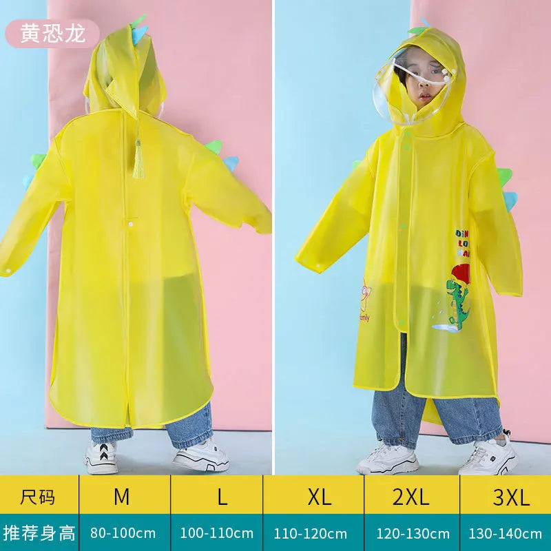 Extra-Large EVA Rain for Poncho Jacket for Primary School Children Boys Girls Big Hat Brim Cartoon Schoolbag Rain Gear for