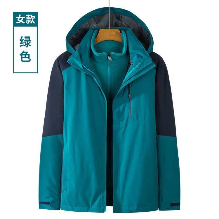 Men's Women's Outdoor Two-Piece Sports Jacket Set Three-In-One Fleece-Lined Thickened Winter Warm Jacket for Mountaineering