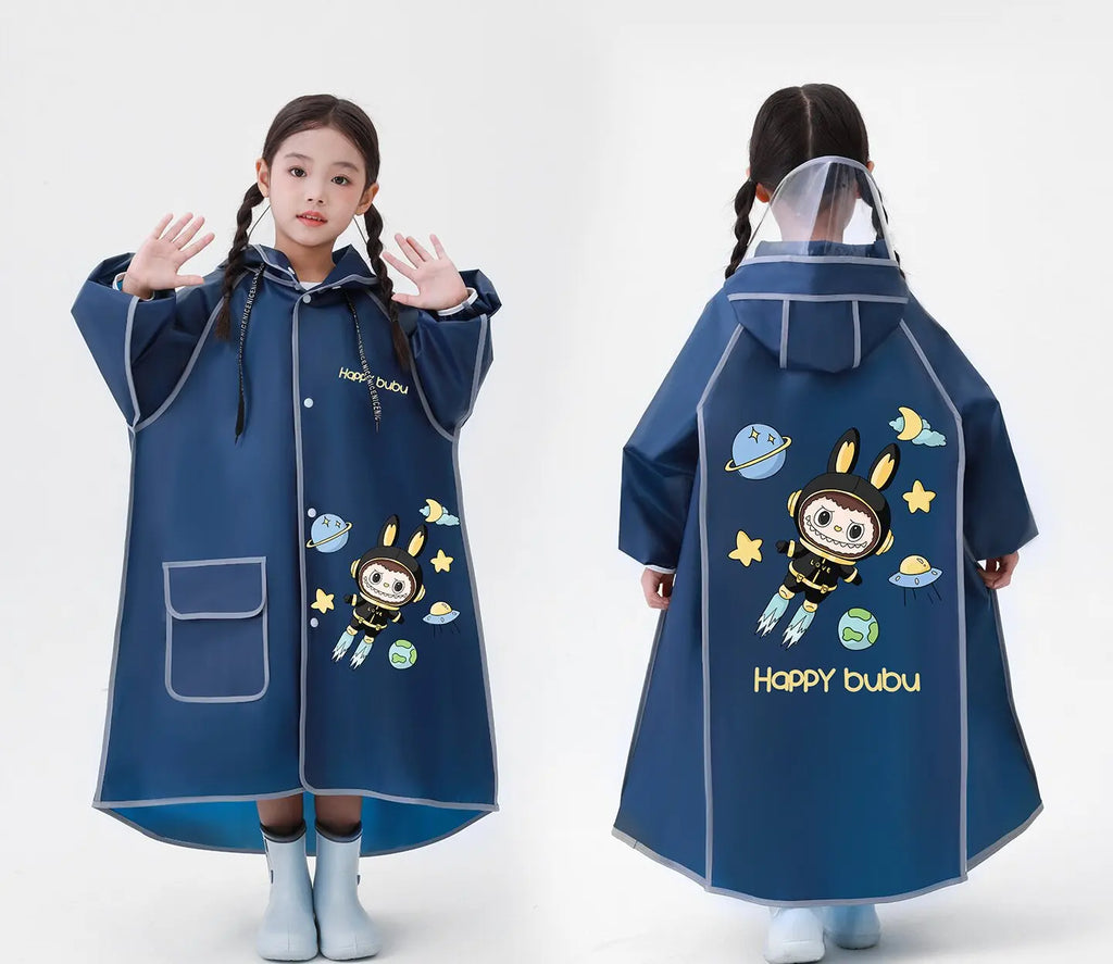 Modern Cartoon Raincoat for Girls Waterproof EVA Material for Kindergarten Elementary School Bag for Travel Outdoor Tours