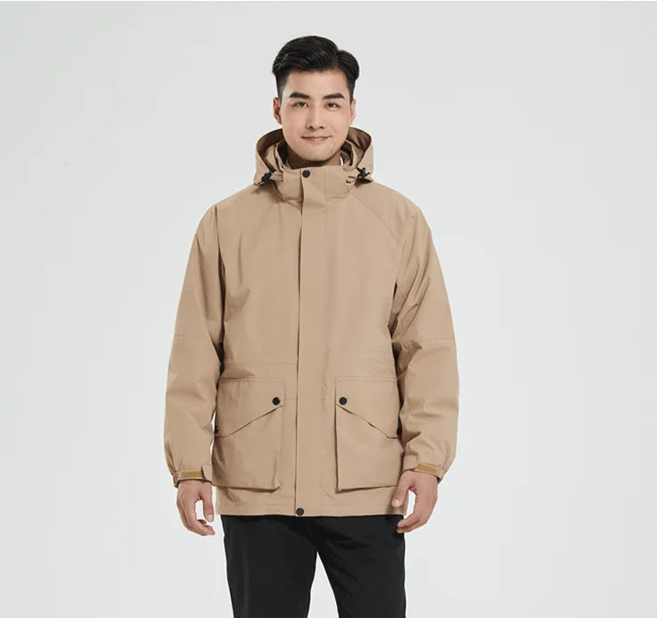 Wholesale Men's Winter Sports Jacket Solid Thickened Soft Shell Zipper Closure Size XL Waterproof Windproof Polyester Filling