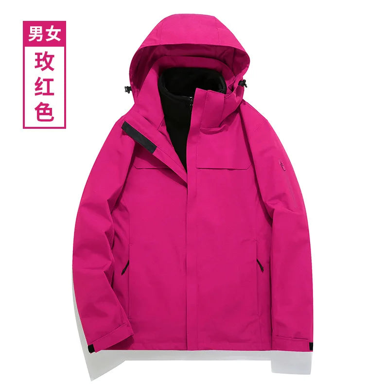 Men's and Women's Outdoor Casual Winter Three-in-One Mountaineering Suit Thickened Jacket with Detachable Front Liner