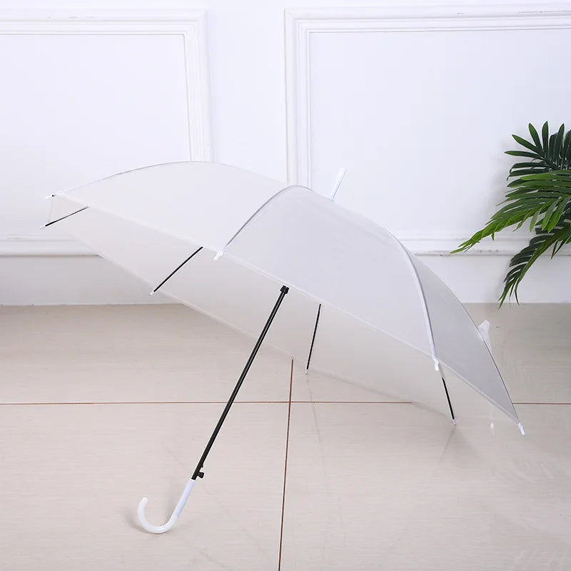 Automatic Customized Logo Umbrella Steel Travel Popular Stretch Modern Rod Transparent Small Fresh Long Handle Windproof