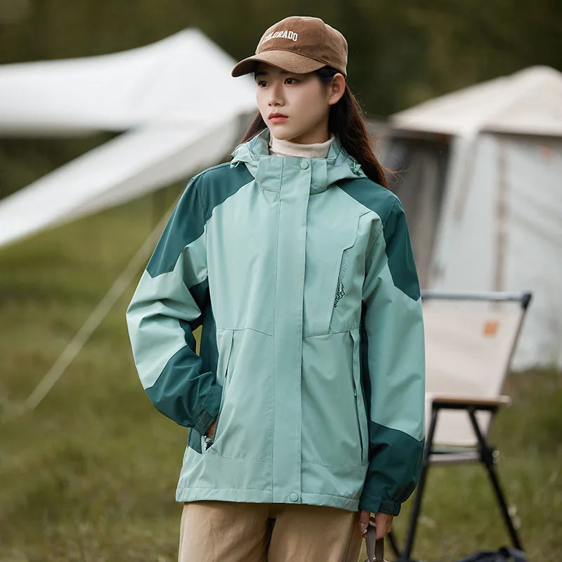 Unisex Mountain Style Three-in-One Detachable Windproof Waterproof Stand Collar Zipper Thin Outdoor Coat Autumn Winter Jacket