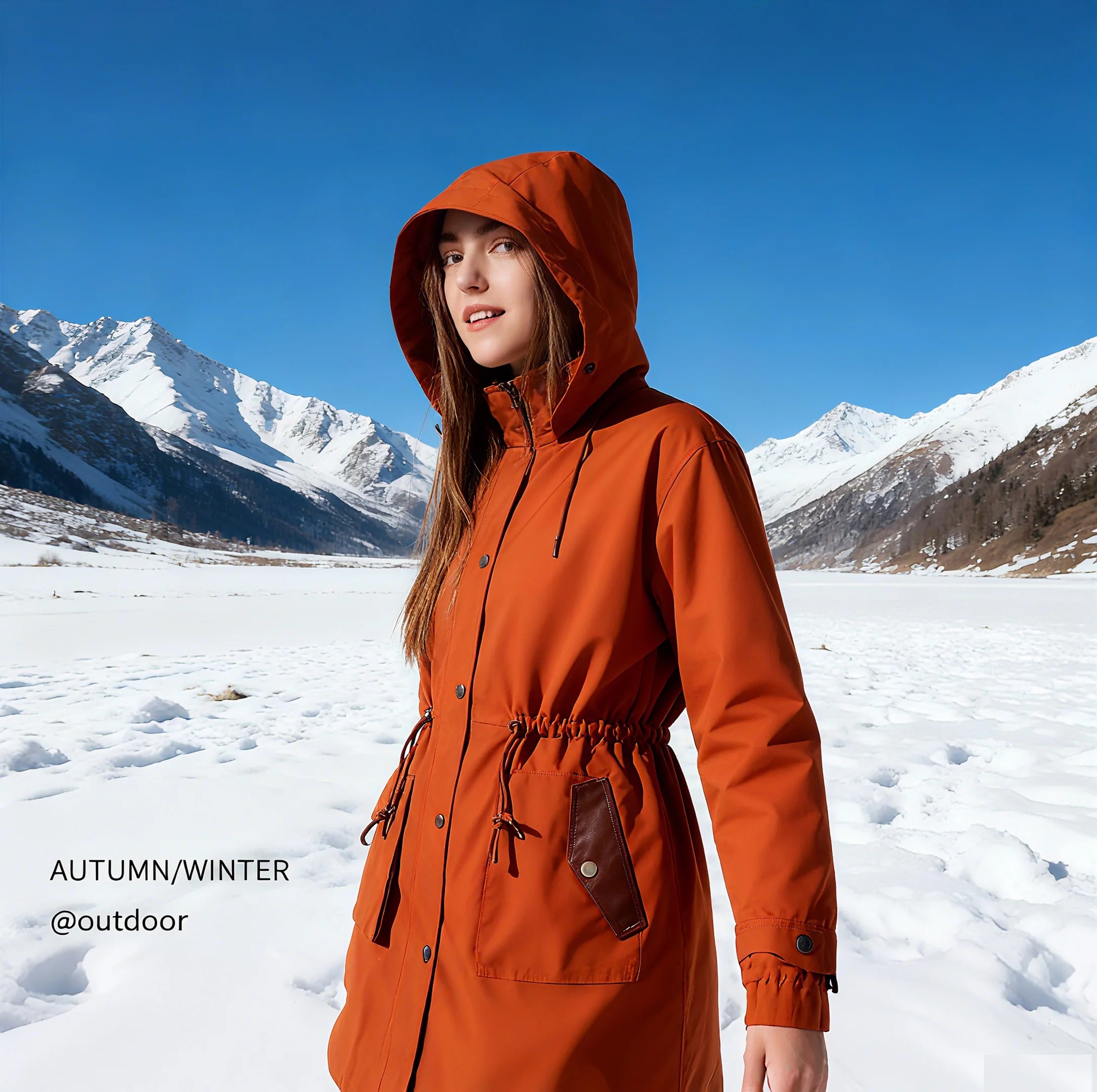 Women's Mid-Length Stand Collar Rain Jacket Waterproof Windbreaker Removable Inner Raincoat Coated for Fall Winter Outdoor Wear