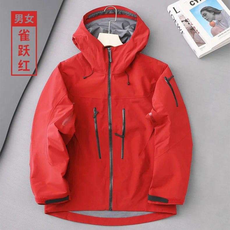 Men's Women's Lightweight Hard Shell Waterproof Rain Jacket Stand Collar with Zipper Closure Coated Fabric for Autumn Spring