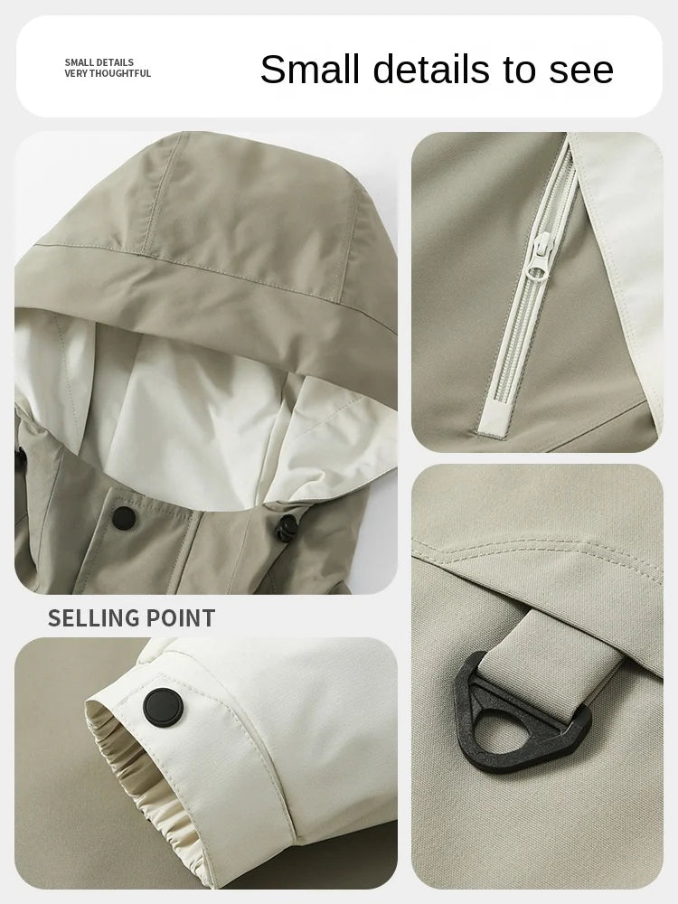 Men's Women's Stand Collar Two-Piece Hooded Outdoor Sports Jacket Windproof Waterproof Autumn Winter Zipper Woven Techniques