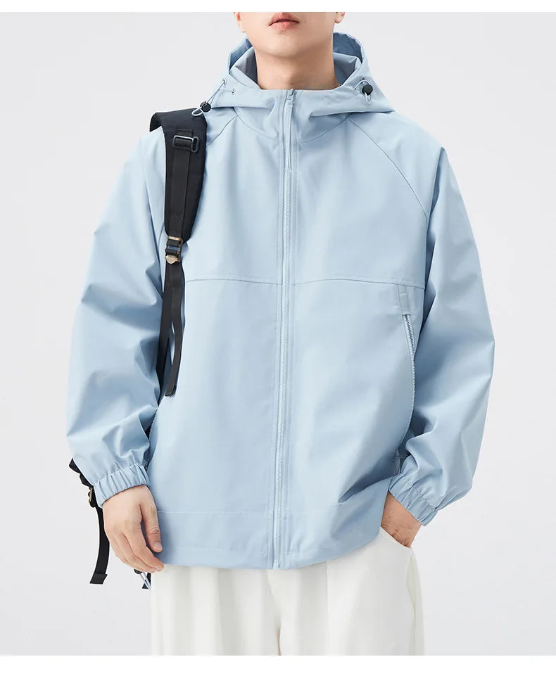 Men's Lightweight Coated Rain Jacket for Autumn Spring Windproof 3D Embroidery Logo Zipper Prints Breathable for Outdoor Sports