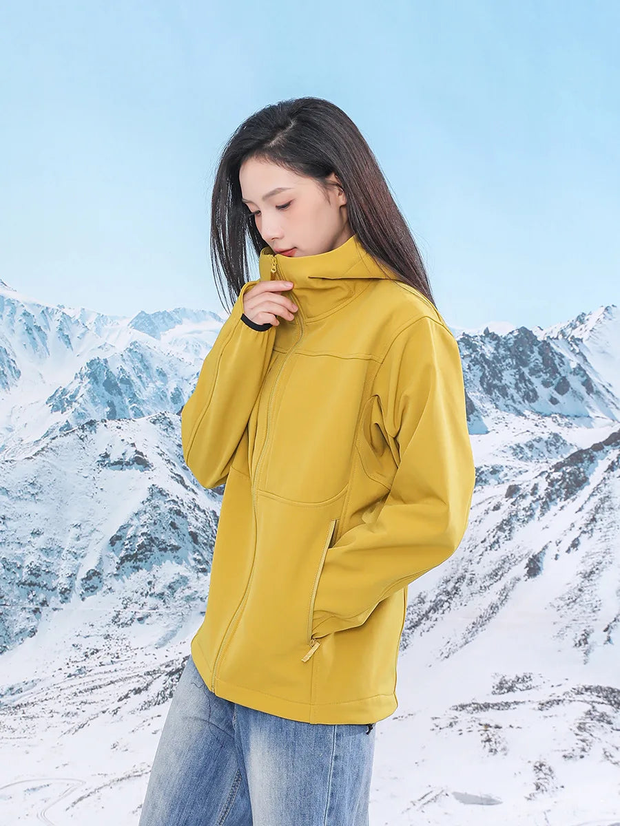 Men's Women's Waterproof Softshell Outdoor Jackets Fleece Lining Stand Collar Zipper Closure Winter Windbreaker XL