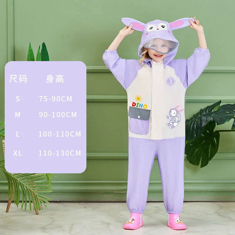 Children's Full Body Waterproof Protective Raincoat and Pants with Cartoon Yellow Duck Belt Backpack for Boys and Girls