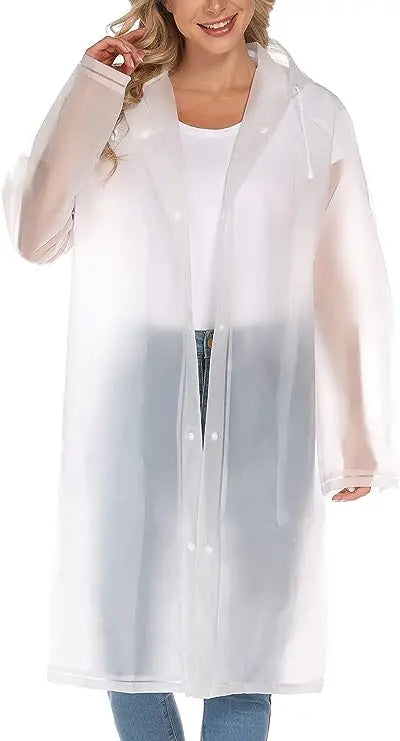 Women and Unisex Reusable Waterproof Long EVA Rain Poncho Packable Hooded Rain Jacket for Adults for Tourism and Motorcycle Use