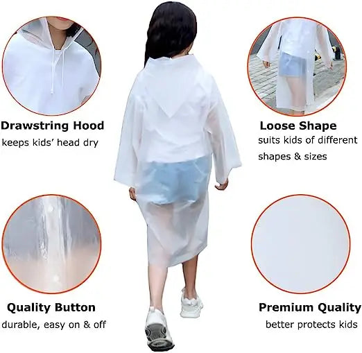Waterproof Reusable EVA Rain Jacket 6-12 Year Olds XXL Lightweight Portable Clear Raincoat Logo Hood Hiking Toddler Boys Girls