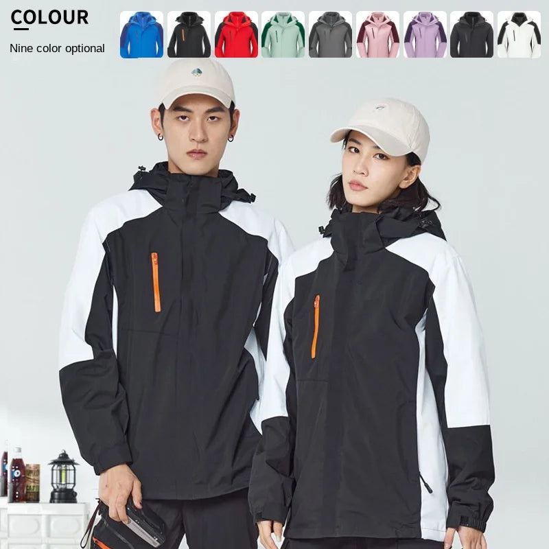 Three-in-One Winter Fleece Jacket for Men and Women Two-piece Detachable Windproof Waterproof Warm Thickened Stand Collar Zipper