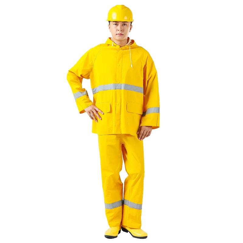 High Quality PVC Raincoat Work Rain Suit Heavy Duty Durable Polyester With Raincoat Hooded Waterproof Logo Decoration Jacket