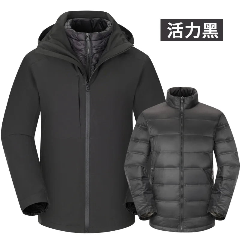 Three-in-One Unisex Winter Soft Shell Woven Zipper Waterproof Windproof Outdoor Warm Jacket