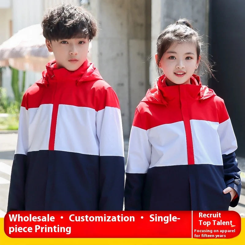 Children's Outdoor Assault Coat Stand Two-Piece Three-In-One Garden Uniform Fleece-Lined Thick Suit Zipper Customizable Logo