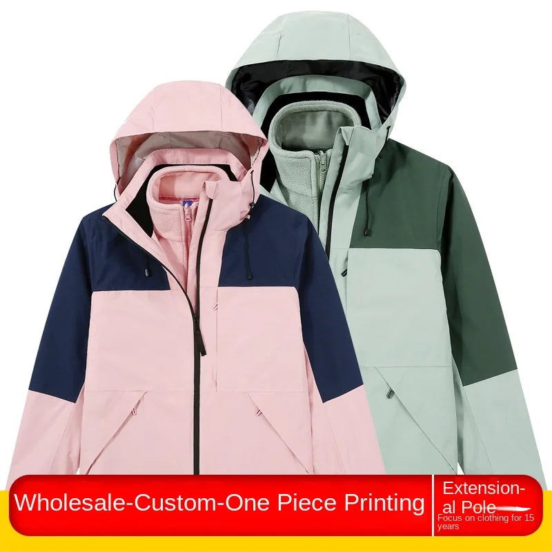 Women's Men's Three-in-One Winter Work Clothes Warm Waterproof Breathable Outdoor Two-Piece with Zipper Closure Logo Embroidery