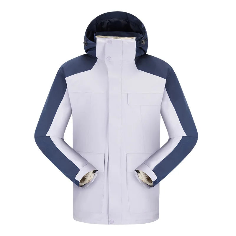 New Winter Outdoor Hard Shell Three-in-One Removable Waterproof Windproof 10000mm Zipper Jacket for Mountaineering Camping