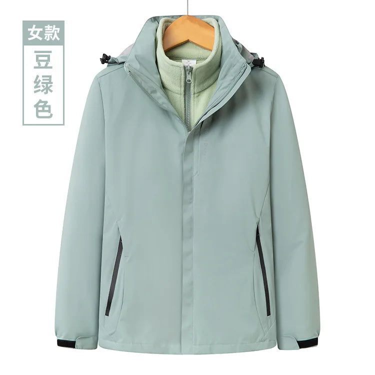 Men's Women's Outdoor Winter Work Clothes Rush Printed Logo Three-in-One Detachable Two-Piece Set Warm Waterproof Zipper