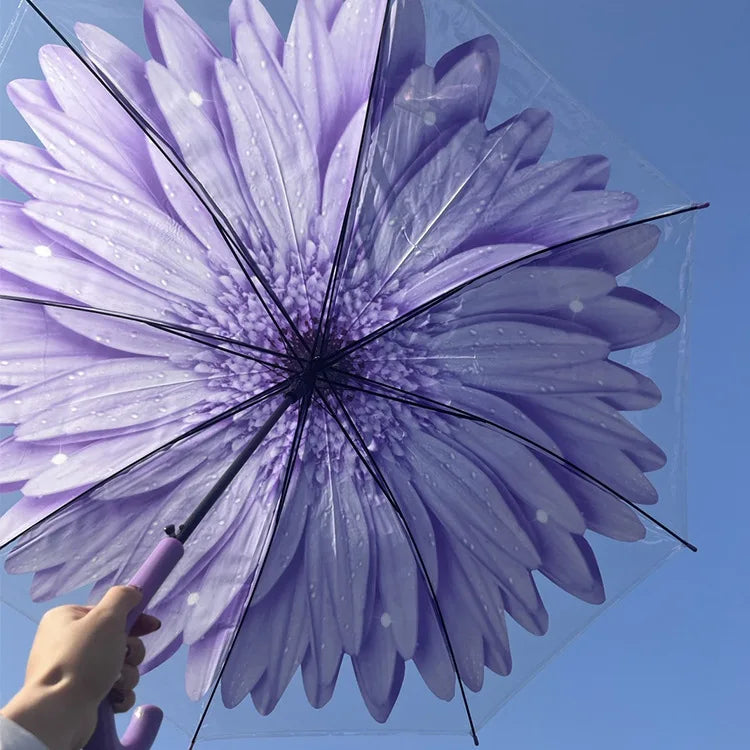 Steel Travel  POE Transparent POE Umbrella Waterproof Adult  With Long Handle Daisy Flower Leaves Umbrella for Kids