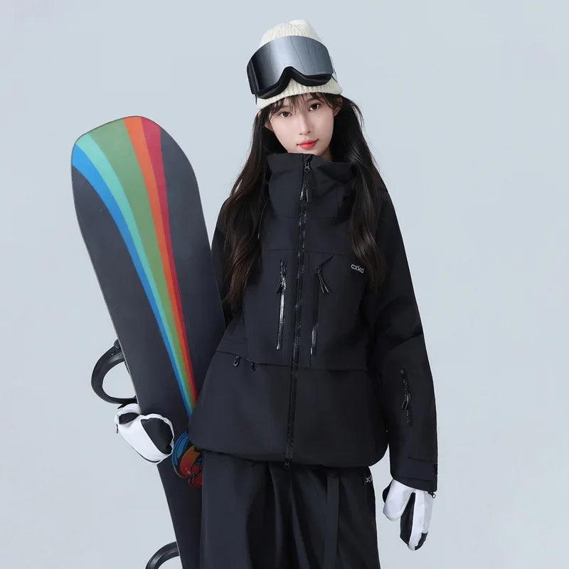 Unisex Waterproof Ski Overall with Hood and Heated Zipper Closure Windproof Women's Accessories for Skiing