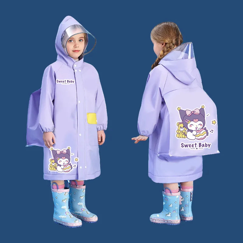 Customizable Waterproof Schoolbag Raincoat for Girls Cartoon-Style EVA Material Windproof for Hiking Toddlers' Travel Rain Gear