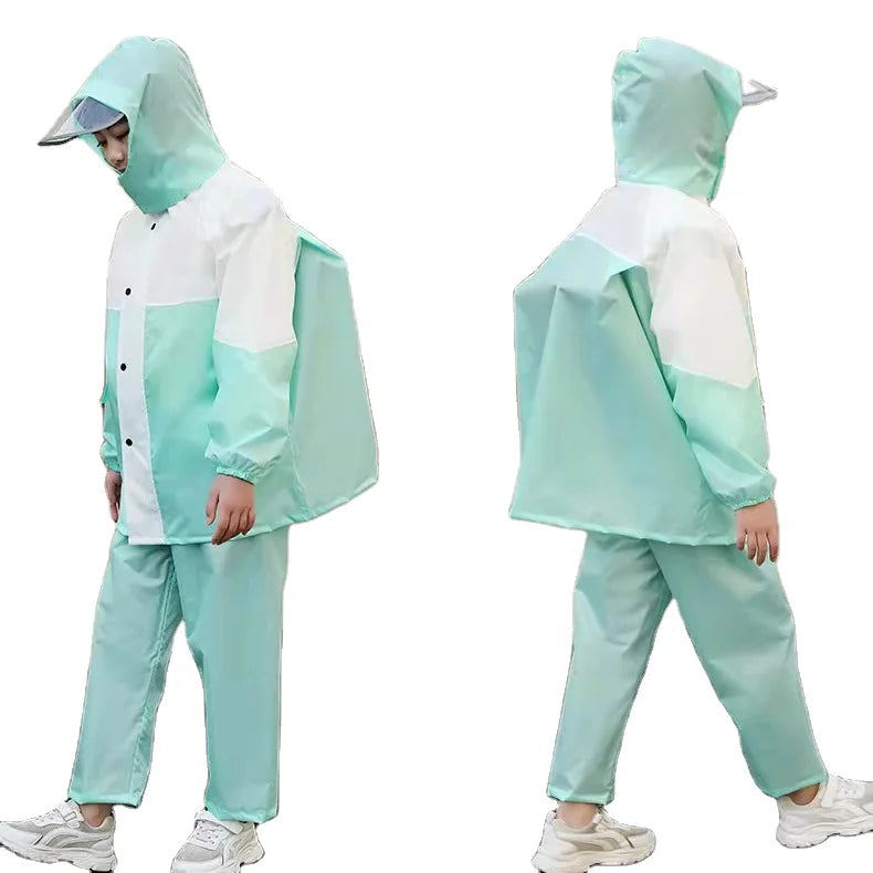 Children's Waterproof Rain Suit Set With Reflective Pants and Hidden Backpack Space Raincoat Custom Logo Decoration for Girls