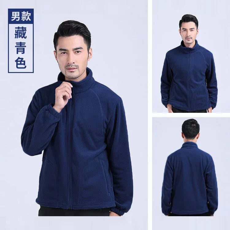 New Outdoor Hooded Fleece Jacket Unisex Zipper Closure Waterproof Thick Lining Winter Double-Sided Padded Stand Rabbit Fur Trim