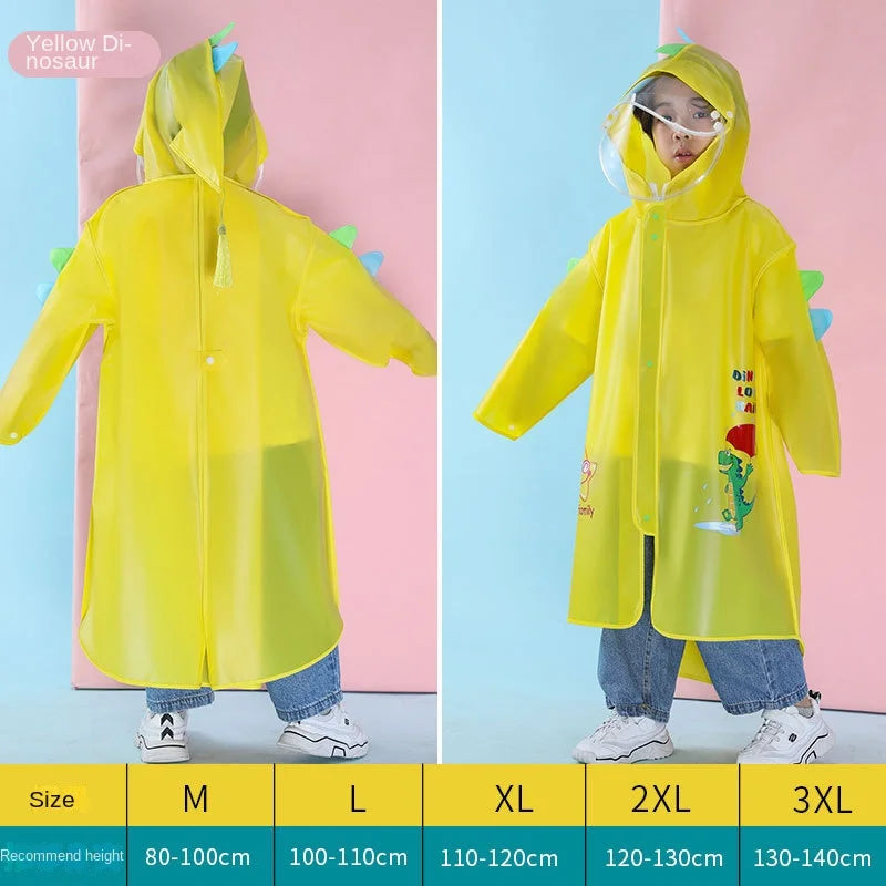 Extra-Large EVA Rain for Poncho Jacket for Primary School Children Boys Girls Big Hat Brim Cartoon Schoolbag Rain Gear for