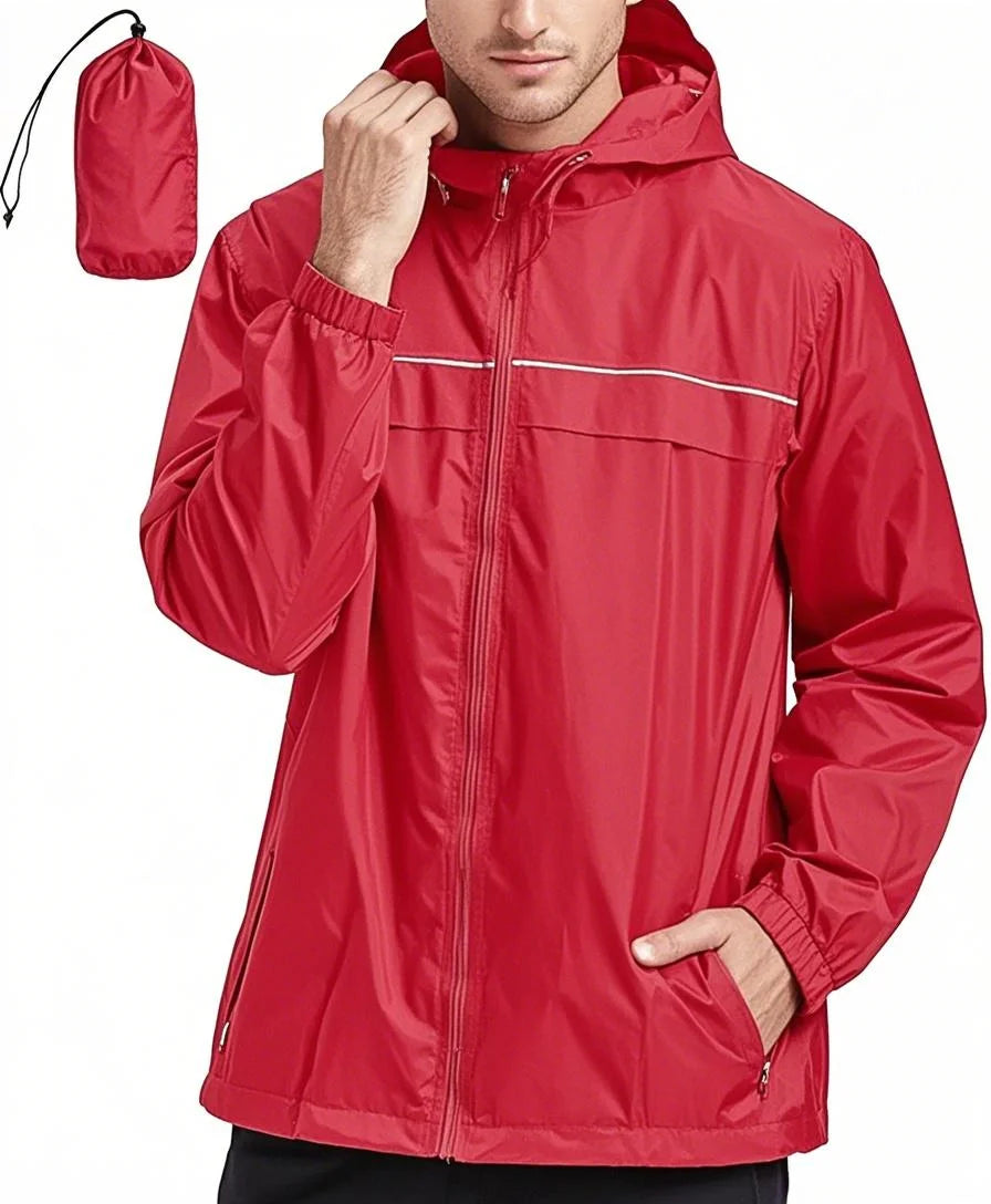 Men's Outdoor Rain Jacket Waterproof Windbreaker with Stand Collar and Zipper Closure Daily Casual Pullover with Double Layer