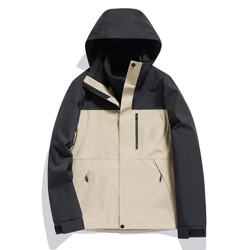 WAY Three-in-One Winter Overalls XL/3XL Size Solid Zipper Detachable Ski Coat Windproof Waterproof Warm Thickened Stand Collar