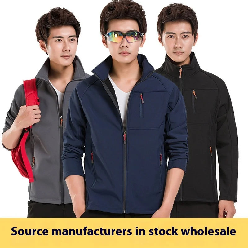 Men's Women's Soft Shell Single Layer Jacket Waterproof Fleece Windproof Warm Work Clothes Customizable Logo Outdoor Group