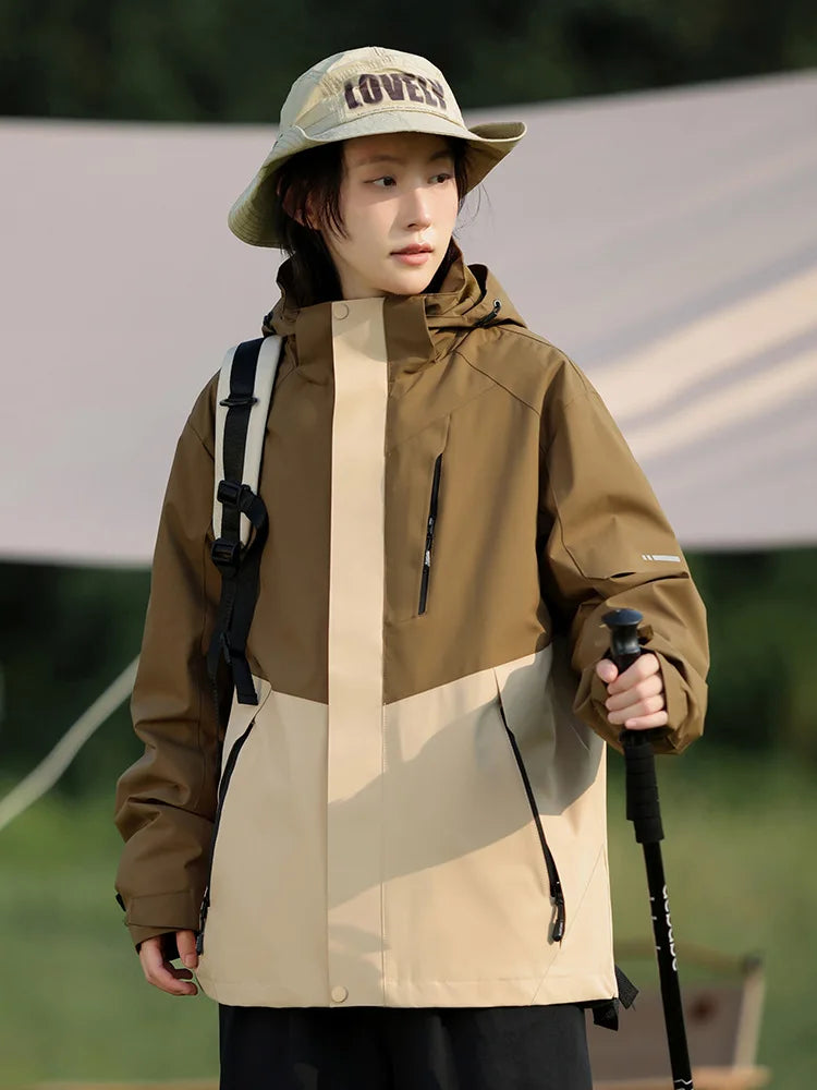 Men's Soft Shell Sports Jacket Single-Layer Windproof Waterproof Print Casual Stand Collar Zipper Closure for Spring Autumn