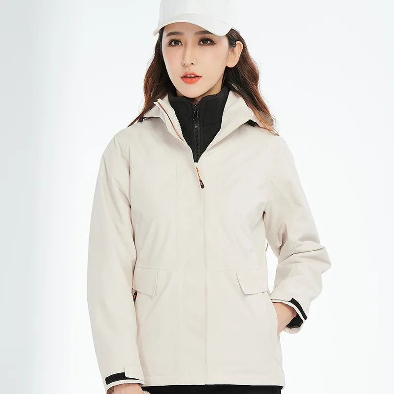 High-End Three-in-One Detachable Waterproof Fleece-Lined Mountaineering Suit Autumn Winter Zipper Closure Hiking Jacket for Men