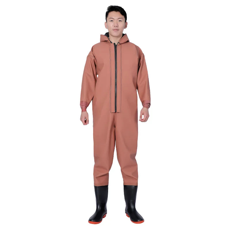 Wholesale Thickened PVC Full-Body Waterproof Chest Wader Fishing Rain Water Pants with Zipper Closure Unisex