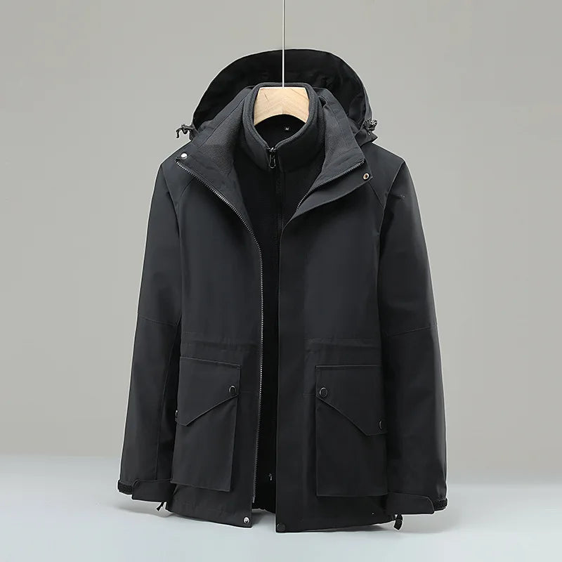 Wholesale Men's Solid Thickened Warm Jacket for Winter Sports Three-In-One Two-Piece Overalls with Zipper Outdoor Jackets