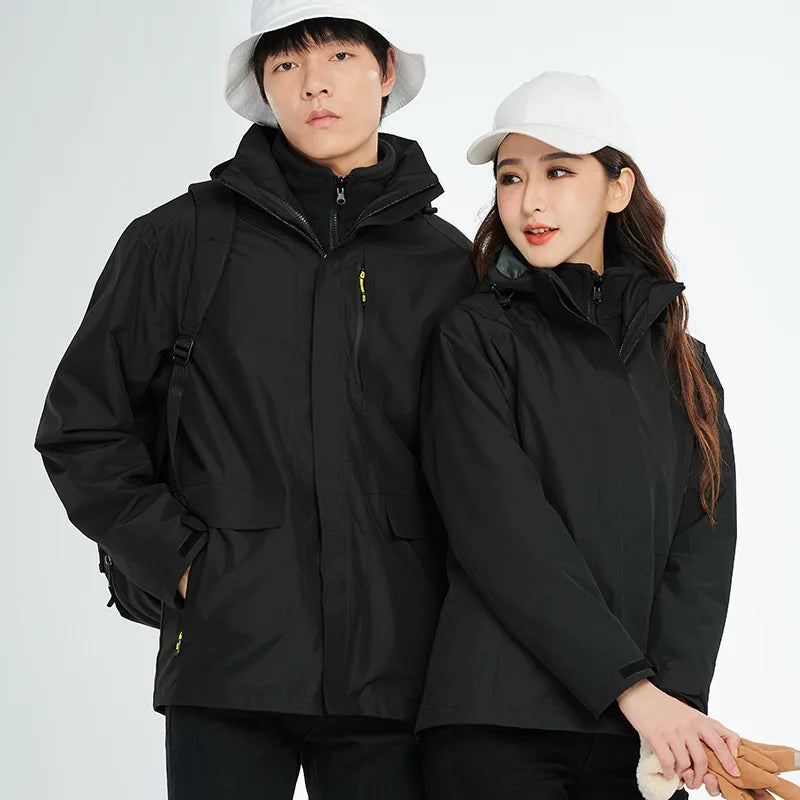 High-End Three-in-One Detachable Waterproof Fleece-Lined Mountaineering Suit Autumn Winter Zipper Closure Hiking Jacket for Men