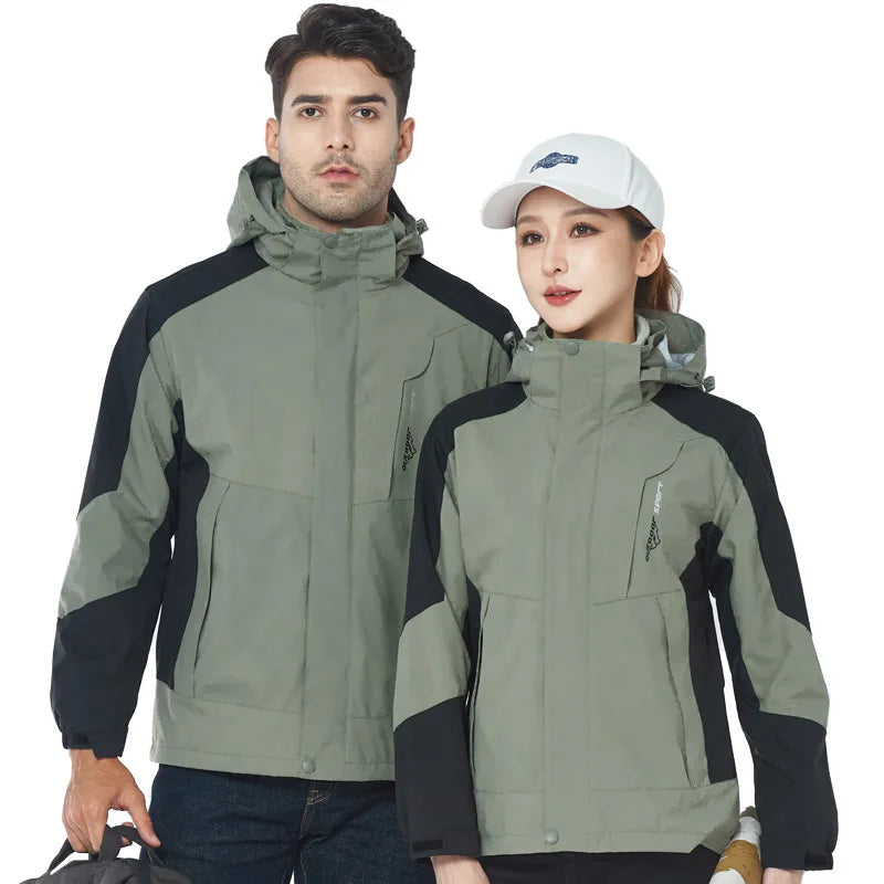 Autumn Winter Three-in-One Detachable Tibetan Mountaineering Jacket for Men Women Stand Windproof Waterproof Two-Piece Outdoor