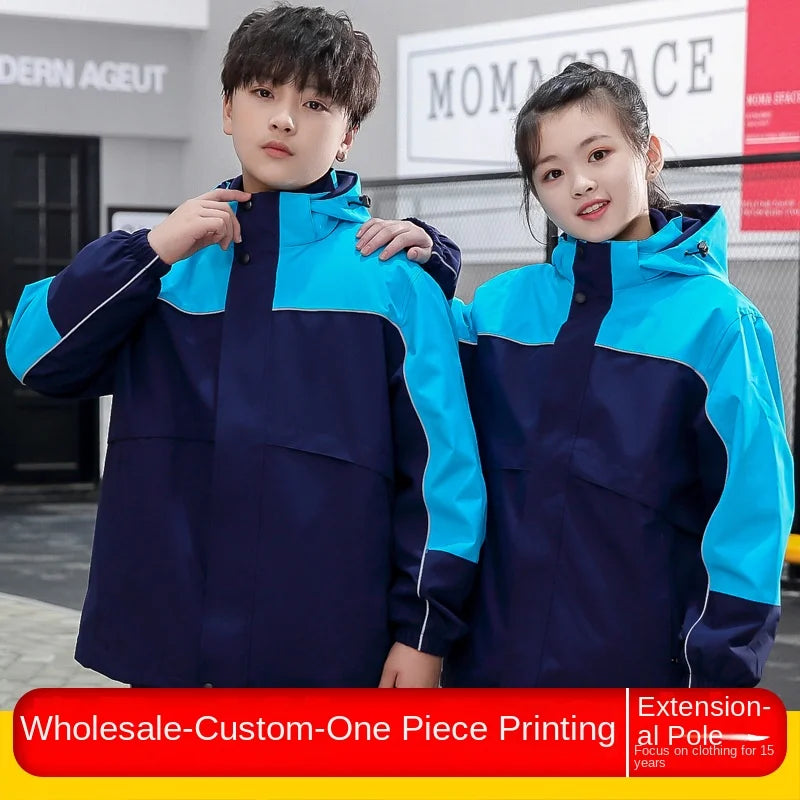 Two-Piece Three-In-One School Uniform Coat for Kids Outdoor Assault Clothing Stand Fleece-Lined Garden Suit Customizable Logo