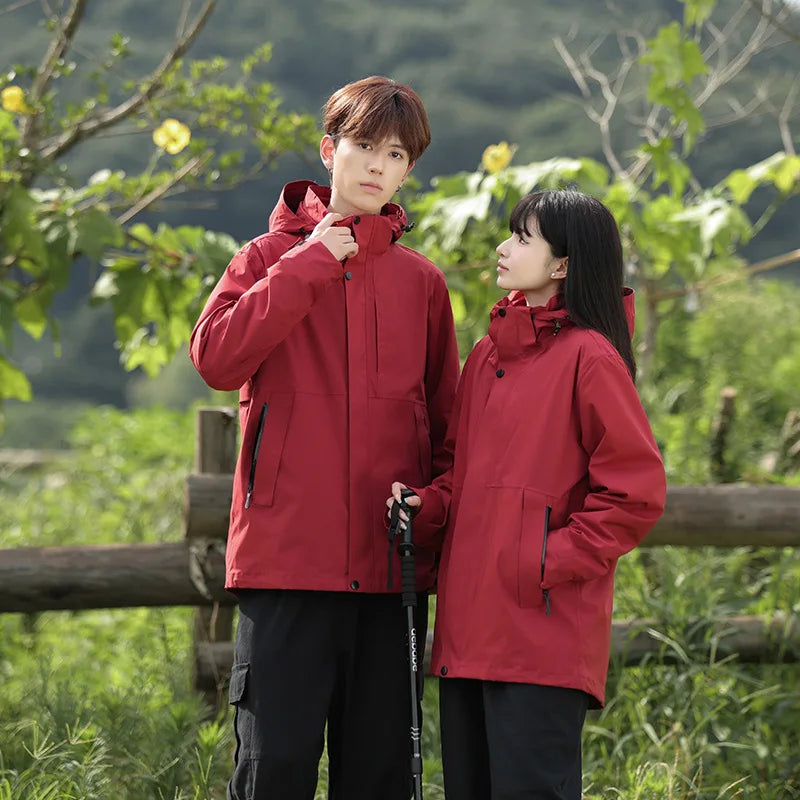 2025 New Outdoor  Two-Piece Three-in-One Mountaineering Suit Stand Windproof Waterproof Breathable Winter Zipper for Men