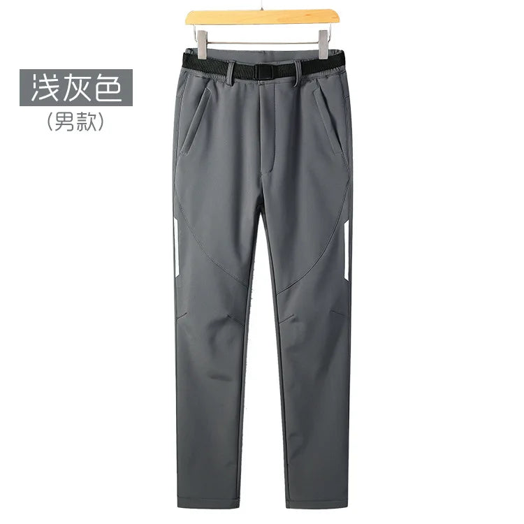 Men's Women's Casual Outdoor Sports Soft Shell Pants Waterproof Windproof Breathable Elastic Waist Fleece-Lined for Autumn